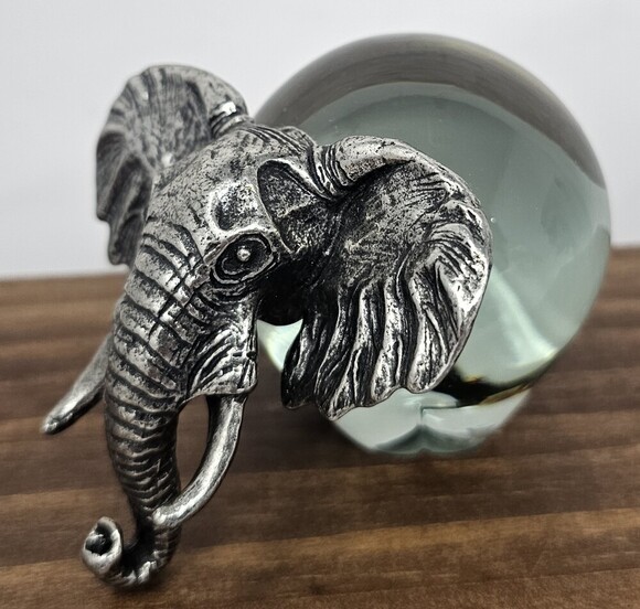 Makoulpa Other - Vintage Makoulpa Pewter and Ngwenya Glass Ball Elephant Paperweight